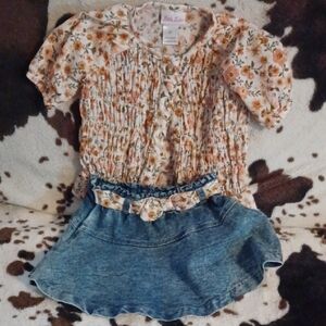Little Lass Orange and Blue Blouse with Ruffle Detail